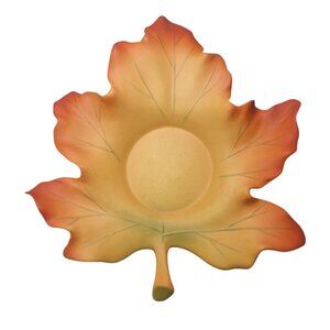 Party Lite Leaf Candle Holder Fall Leaves Oak Maple Orange Ceramic 7 Inch Autumn